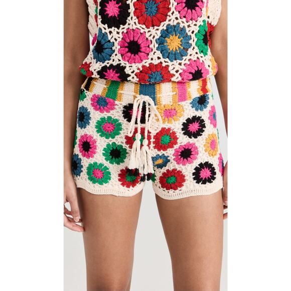 Farm Rio Multi Circles Crochet Shorts - Handmade Booty Short sz Large - Picture 6 of 11